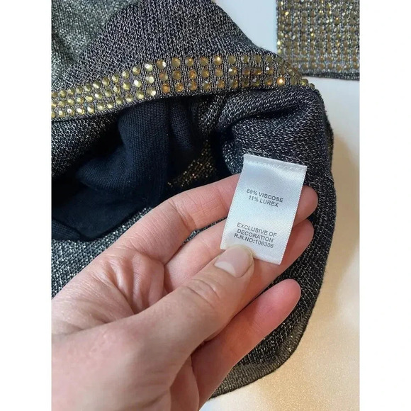 Berek Fancy Black Gold Embellished Jeweled Zip Jacket Cardigan Bedazzled XL - Picture 5 of 6